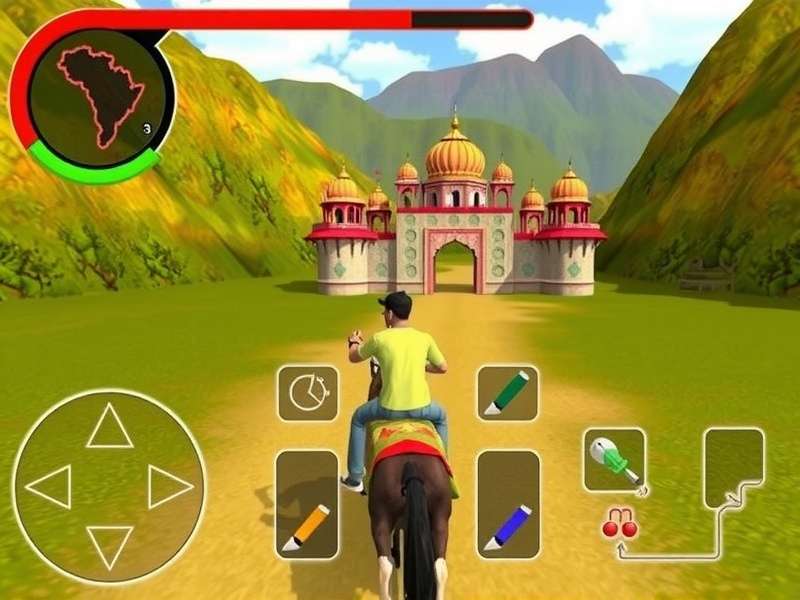 Colorful Rajasthan Ride game screenshot showing vibrant Rajasthan landscapes